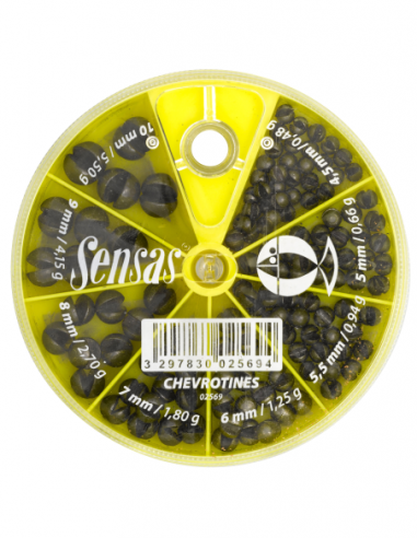 SENSAS PLOMBS BOITE CHEVROTINES 8 CASES SENSAS